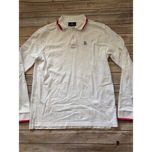 Psycho Bunny Men's Jackson Tipped Logo Long Sleeve Polo Shirt White 7 XL